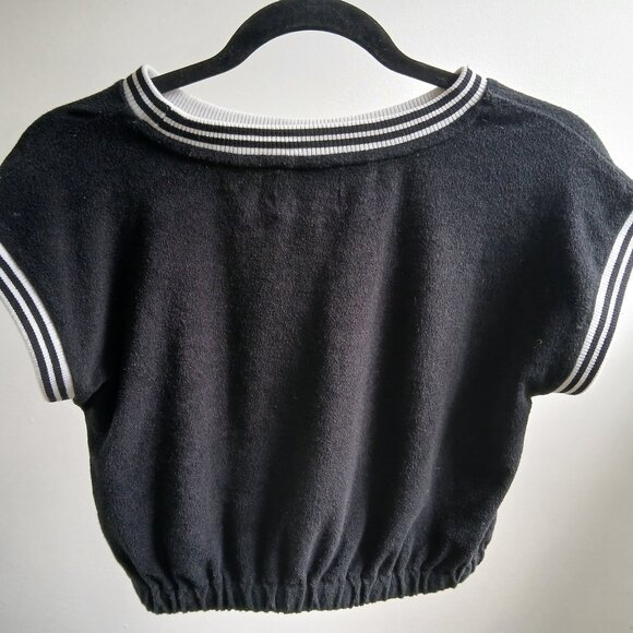 Y2K Vintage Juicy Couture Black & White Cap Sleeves Terry Cloth Tee - Picture 2 of 11